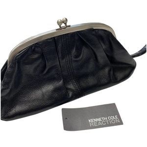 Kenneth Cole REACTION Black Leather Frame Clutch Wristlet NEW